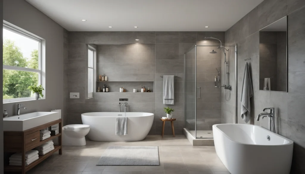 petite salle de bain avec douche et baignoire